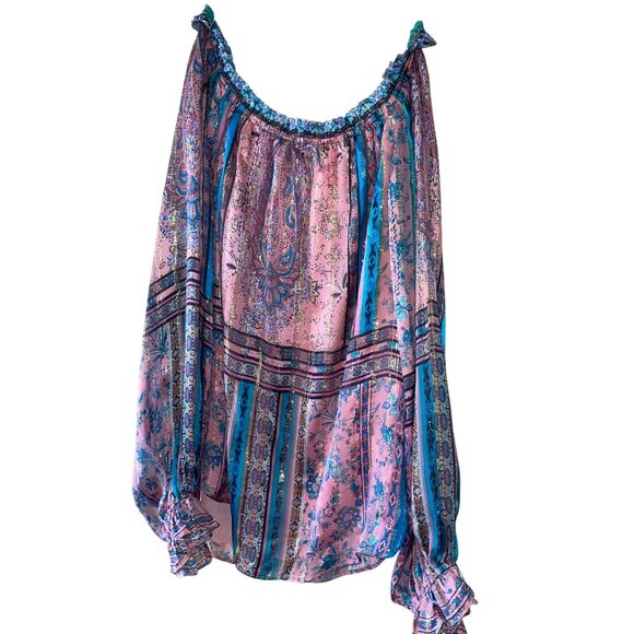 Hale Bob Womens Top Size XS Multicolor Floral Casual Off Shoulder Silk - Picture 10 of 12